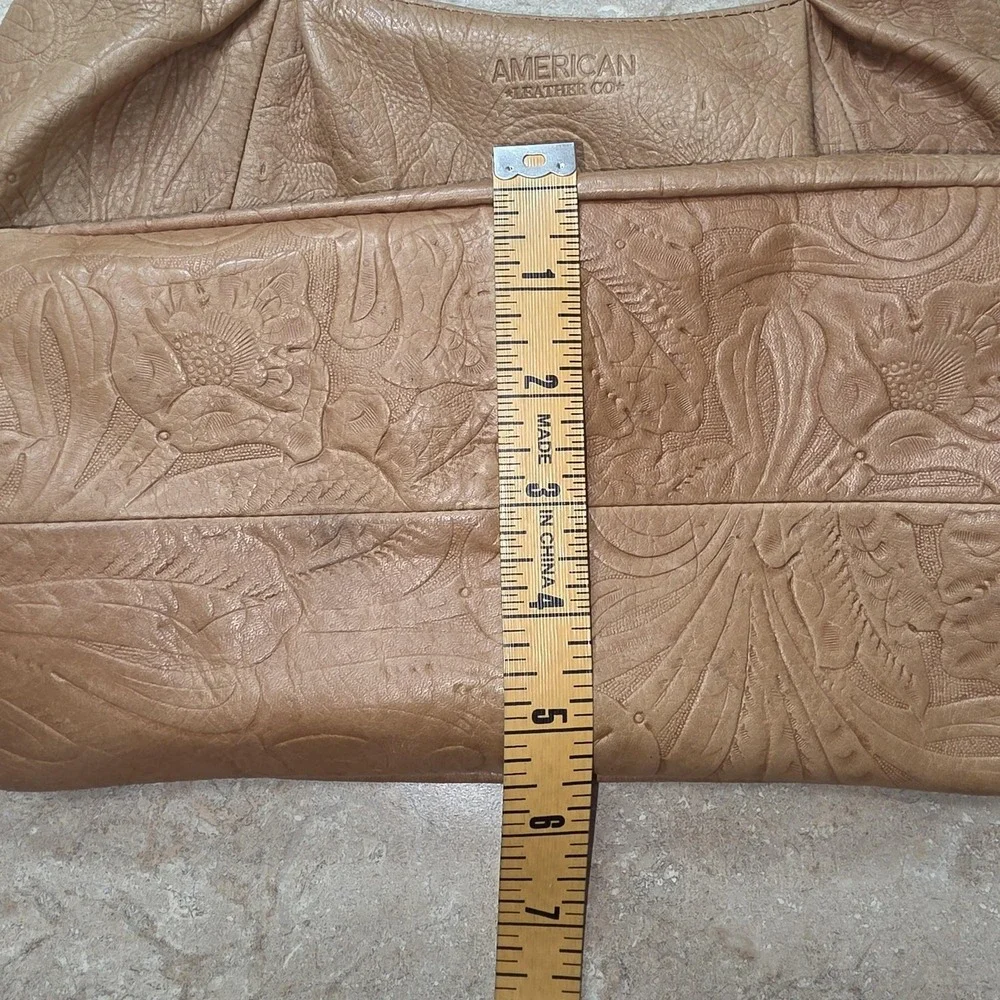American Leather Co Hobo Bag Large Tan‎ Floral Embossed Leather Purse Slouchy